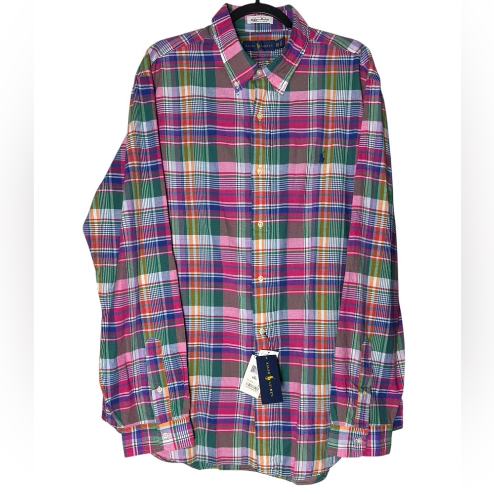 Ralph Lauren Indian Madras Shirt Sz XXL Classic Fit Pink Plaid Preppy Cotton NWT